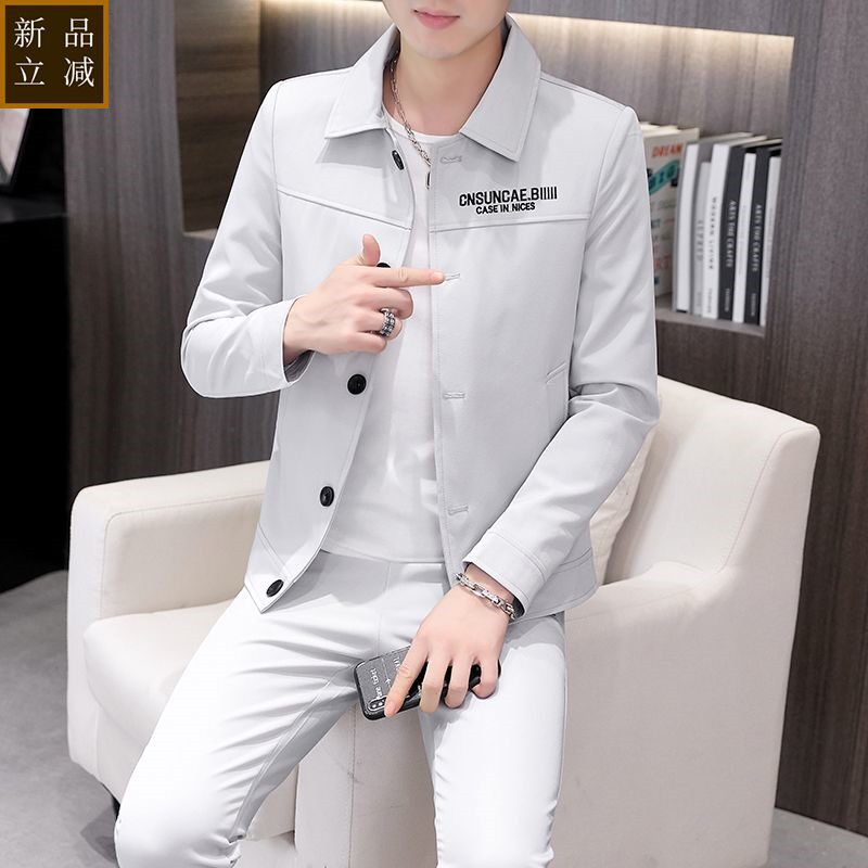 品质春秋青年帅气三件套西服韩版潮流修身翻领中山装套装男士休闲