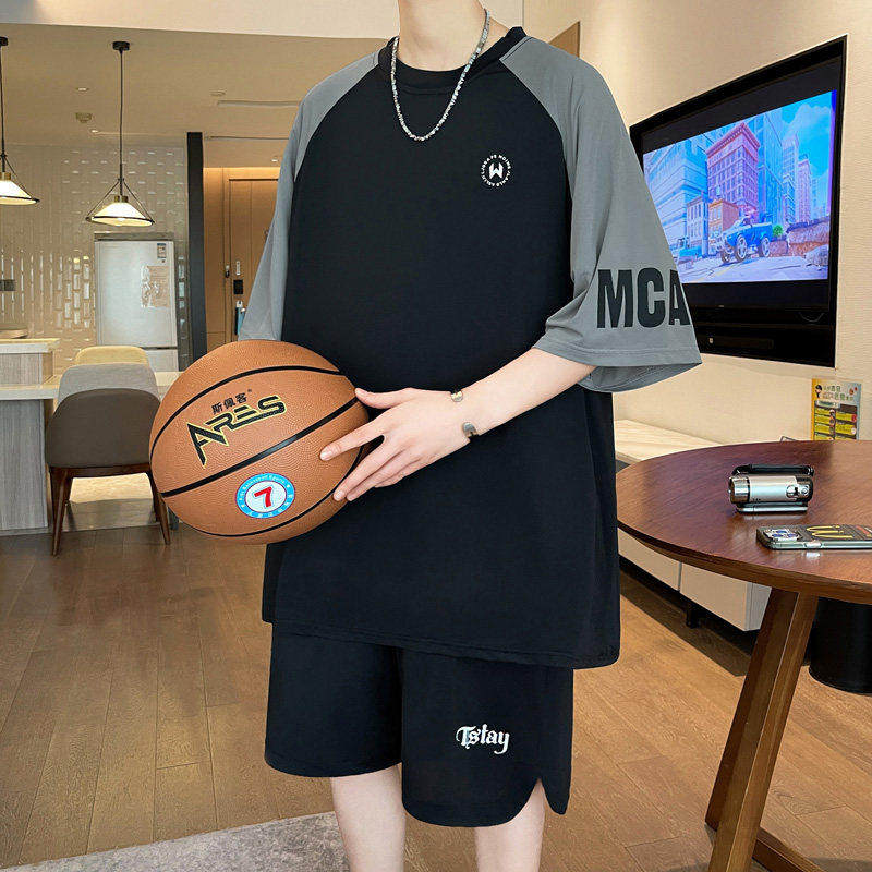 夏季冰丝速干套装男青少年初中高中学生短袖短裤大童运动篮球衣服