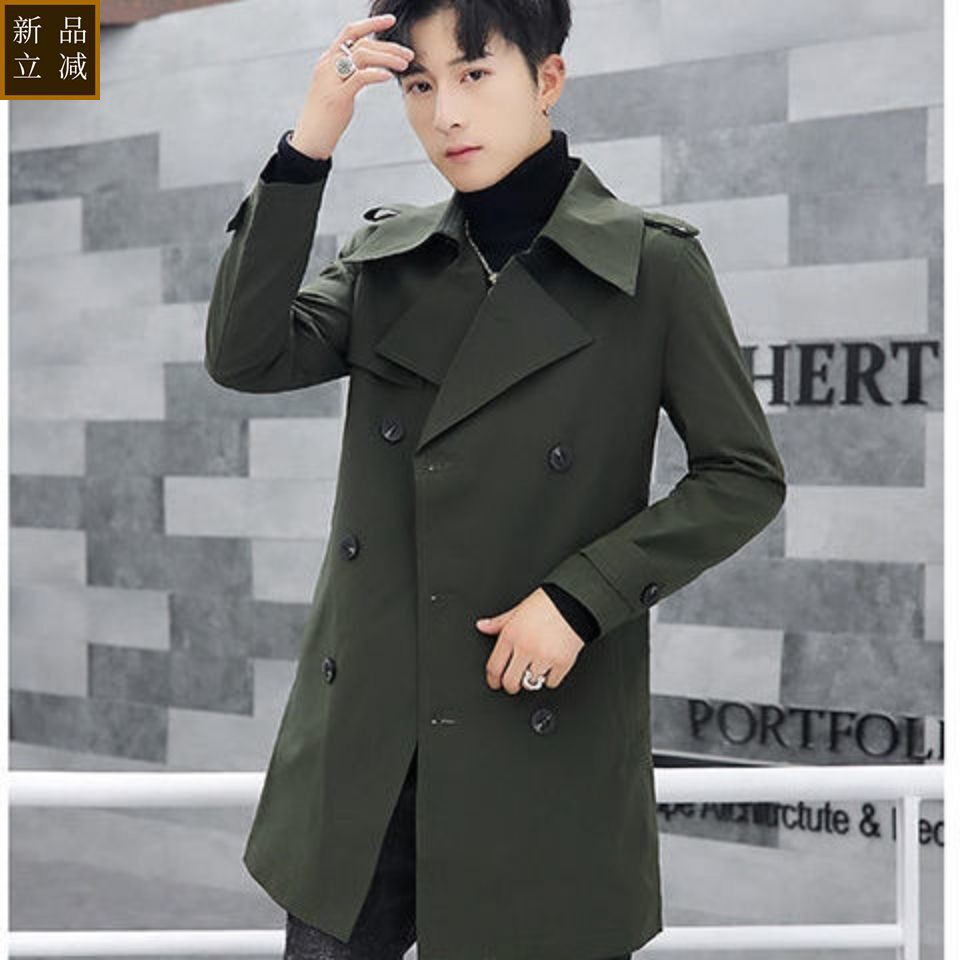 品质男风衣中长款潮流时尚翻领男装春秋冬季加棉加厚修身韩版男士