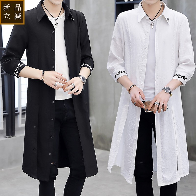 夏季中袖薄款披风男士防晒衣服2026新款长款过膝风衣帅气短袖外套