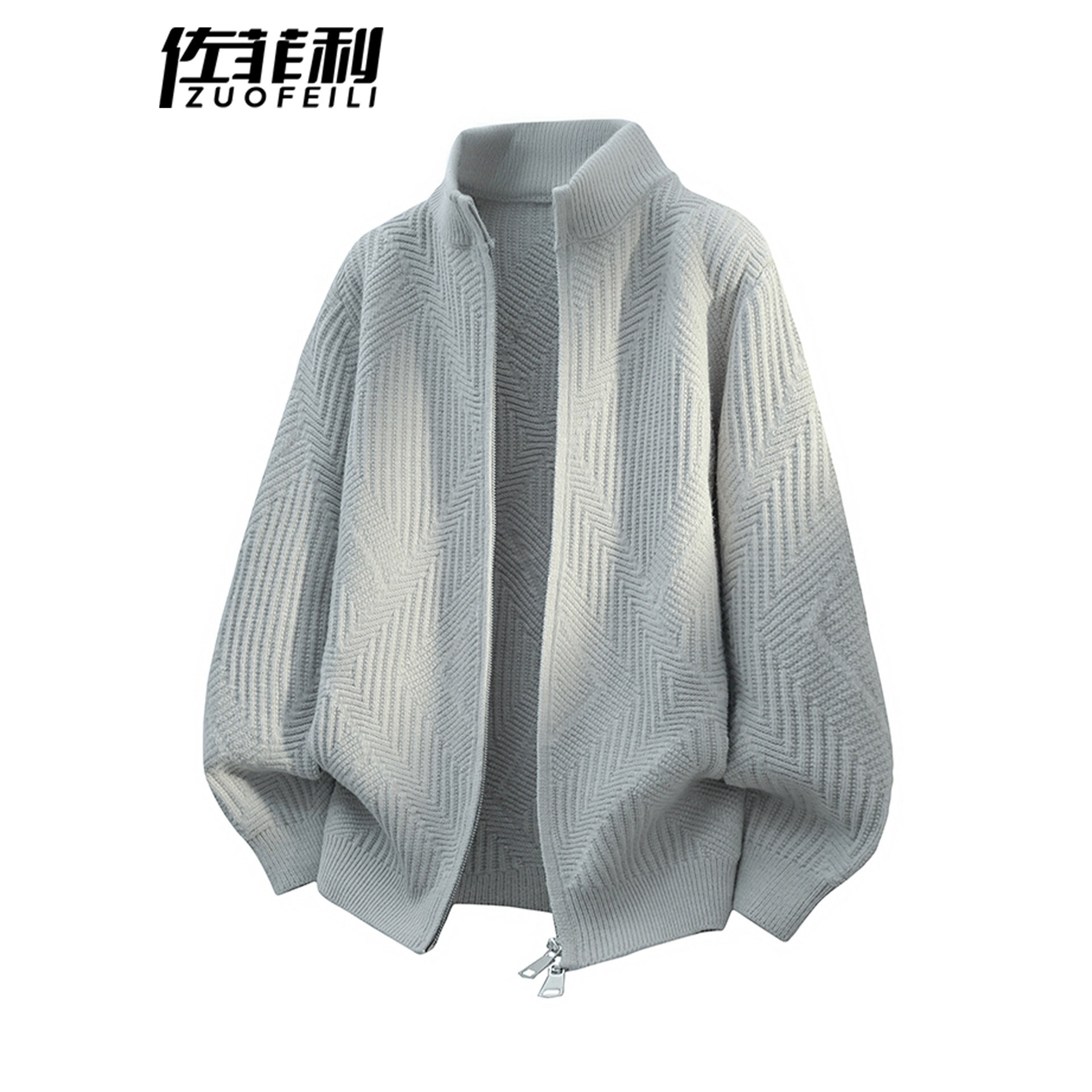 美式老钱风双拉链开衫毛衣男春秋冬季复古立领针织外套男士上衣服