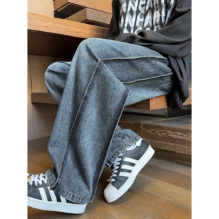 美式复古弯刀牛仔裤男春季新款潮牌休闲裤子男宽松直筒水洗阔腿裤