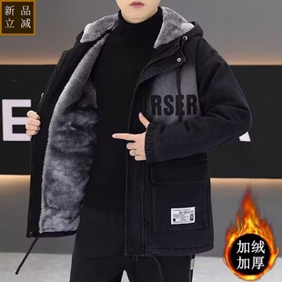 品质牛仔棉衣男女同款休闲宽松外套男士连帽棉服冬季加大加肥大码