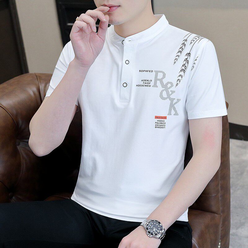 短袖t恤夏季2026新款立领POLO衫纯棉男士潮流ins潮牌修身百搭短T