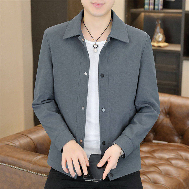 行政夹克男春秋季新款高级感纯色百搭茄克衫中年商务休闲外套上衣