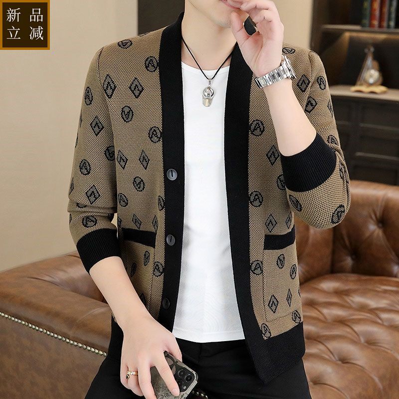 品质韩版潮流毛衣外套男春秋款青年针织开衫夹克男装上衣毛线衣外