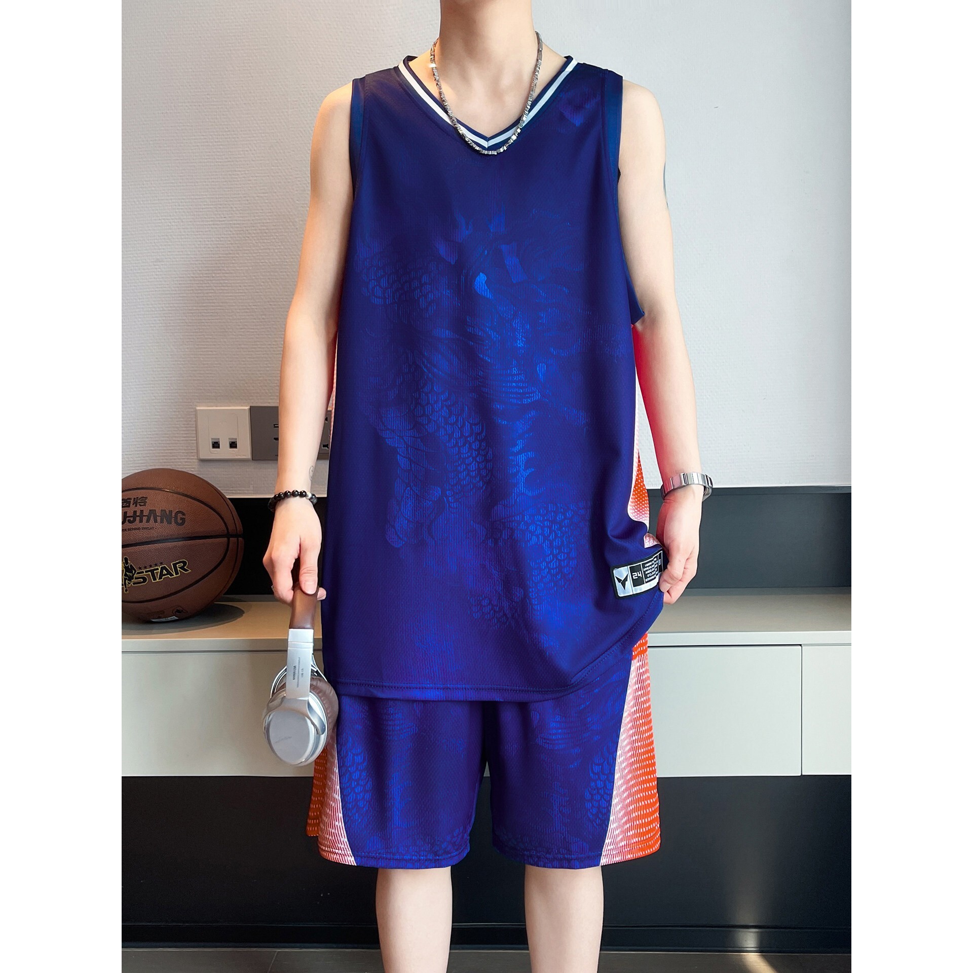 篮球服套装男夏季冰丝背心薄款宽松运动休闲无袖夏装比赛训练球衣
