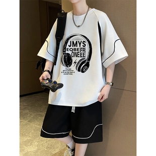 夏季休闲运动短裤套装男初中高中学生青少年大童冰丝速干短袖t恤