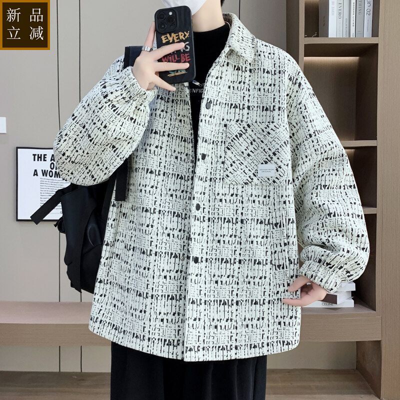 品质春秋季双面尼外套男生新款潮流时尚翻领夹克青年帅气爆款毛呢