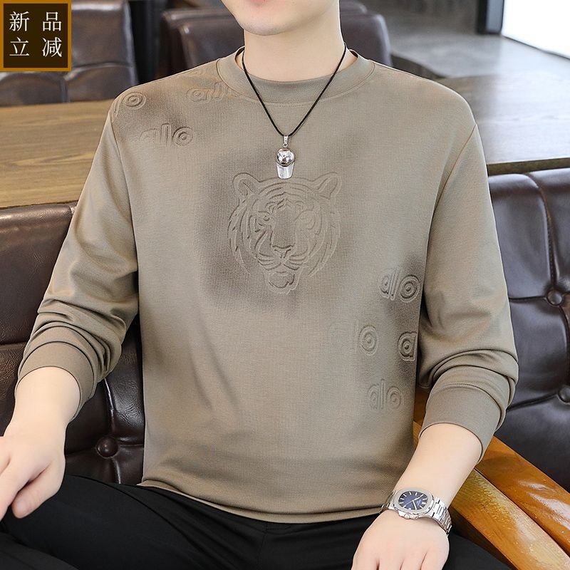 品质男士秋季钢印卫衣提花韩版休闲时尚圆领打底衫潮流个性长袖上