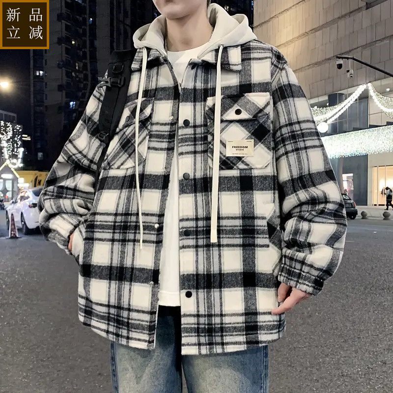 品质春秋季2026新款潮牌格子连帽夹克男款春上新外套青少年宽松休