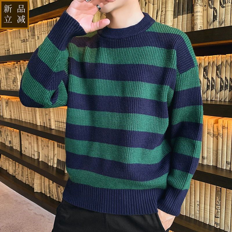 品质2026秋冬季新款男士韩版圆领毛衣潮流个性条纹针织衫日系线衣