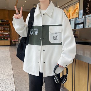 拼色衬衣外套男春秋2025新款衬衫式夹克夏季宽松青少年春季上衣服