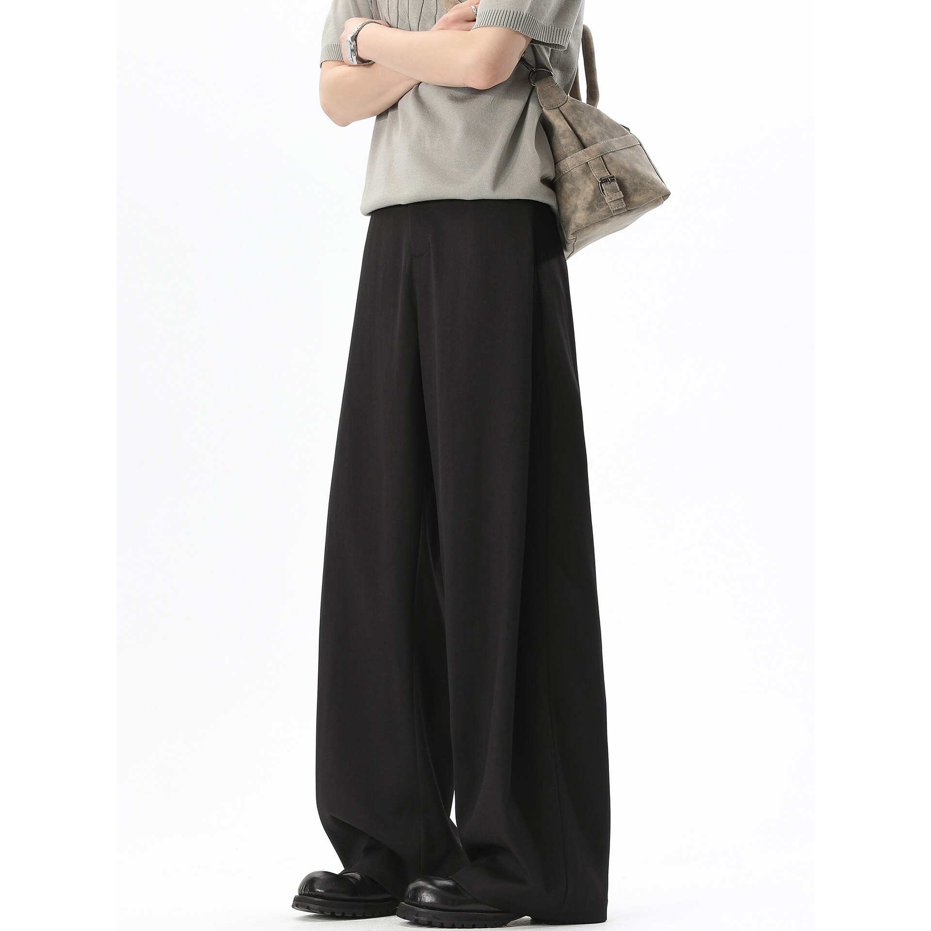 高级感黑色轻熟风西裤男款垂感阔腿直筒裤春秋男装宽松休闲长裤子