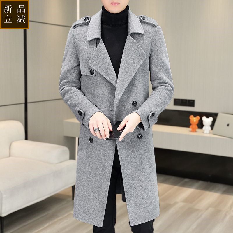 品质长款双面呢子大衣男西装领羊毛呢修身韩版过膝风衣秋冬季高档