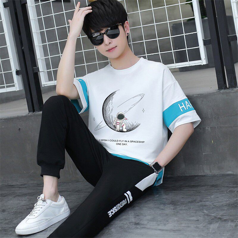 套装潮流帅气男装初中高中学生运动服青少年短袖t恤男孩大童夏天
