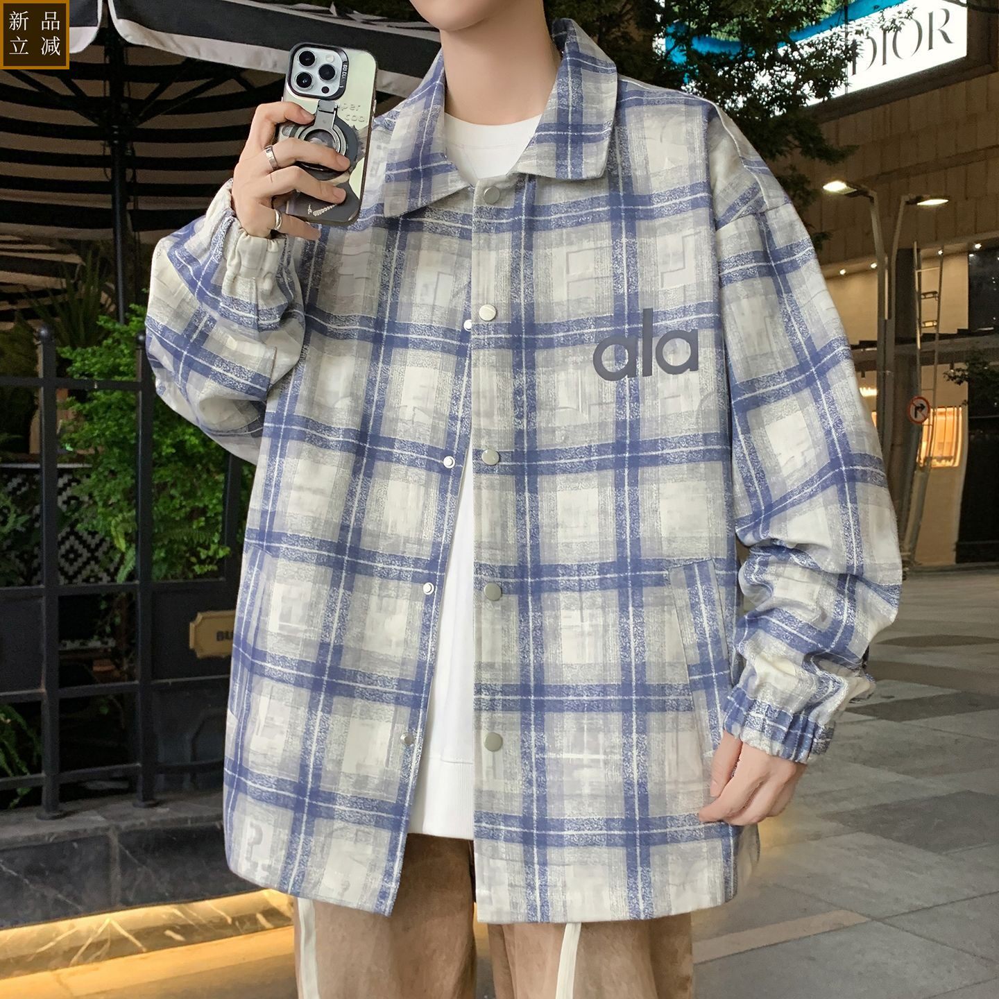 品质格子纯棉长袖衬衫男生春秋季青少年潮牌宽松衬衣初中高中学生