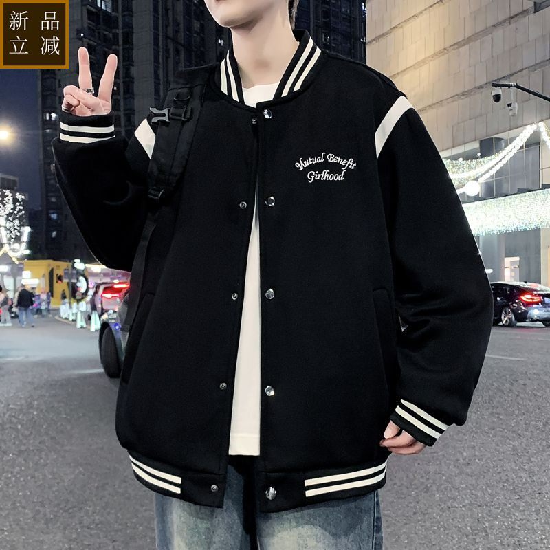 品质春秋季男生棒球领夹克外套时尚百搭潮流宽松休闲刺绣夹克9812