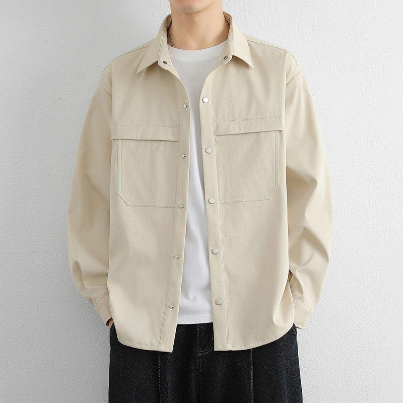 衬衫式外套男士春秋季2026新款长袖休闲帅气宽松夹克男款薄款上衣