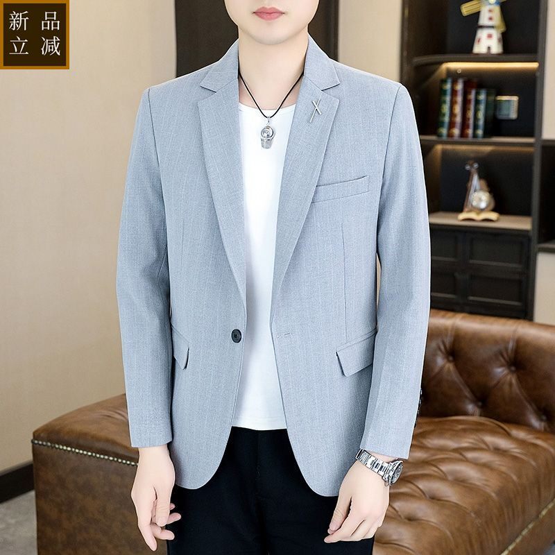 品质春秋新款休闲西装男轻商务通勤韩版修身小西服高级感条纹单西