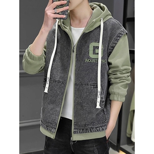 牛仔外套男士夹克春季潮牌休闲连帽男款上衣服春秋青少年学生褂子