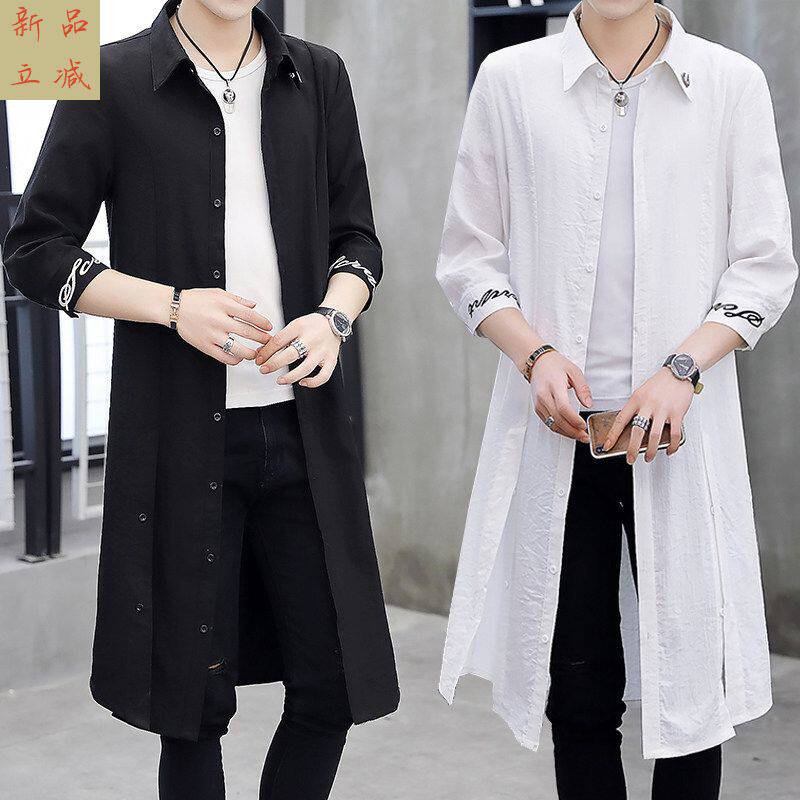 夏季中袖薄款披风男士防晒衣服2026新款长款过膝风衣帅气短袖外套