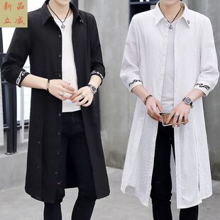 夏季中袖薄款披风男士防晒衣服2026新款长款过膝风衣帅气短袖外套