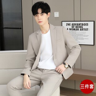 休闲西装男套装秋季2026新款韩版修身潮流纯色男士小西服搭配一套