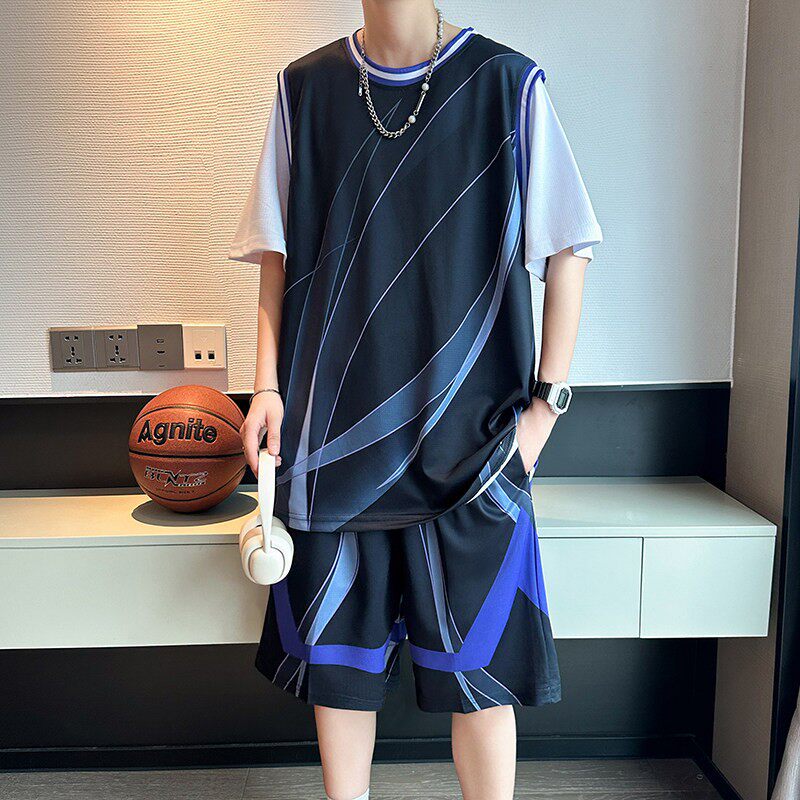 套装青少年大童夏装速干运动球衣冰丝短袖t恤男孩初中学生篮球服