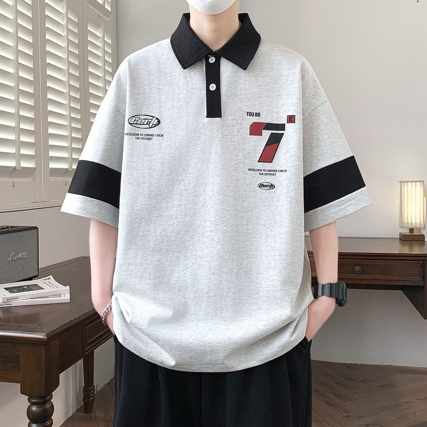 翻领青少年短袖男孩t恤潮牌2026新款夏季初高中学生半袖宽松上衣