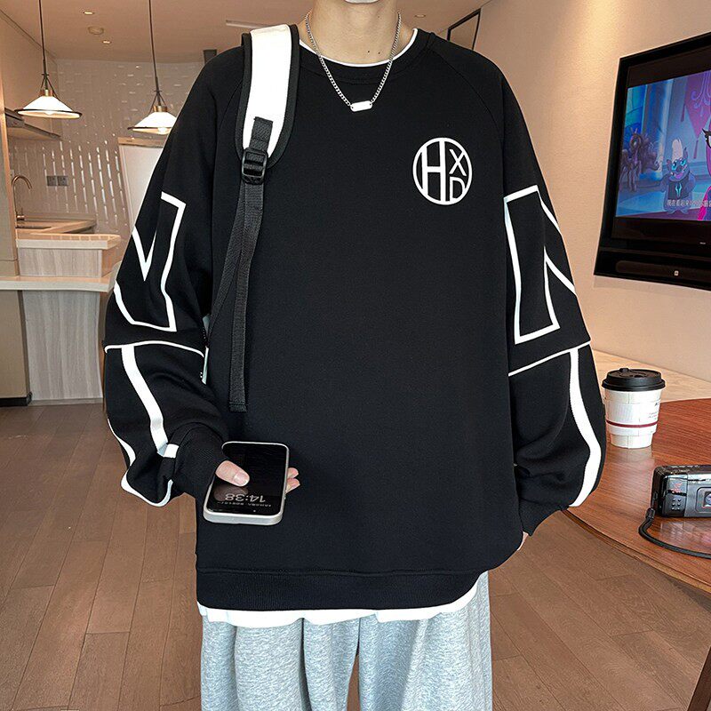 春秋冬装青少年圆领卫衣男孩学生纯棉长袖t恤大童上衣加绒打底衫