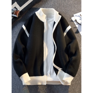 针织衫外套男2026新款拉链开衫毛衣男士夹克青少年撞色拼接毛线衣