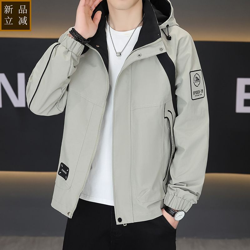 品质男士春装外套2026新款潮流宽松工装上衣春秋季百搭连帽夹克男