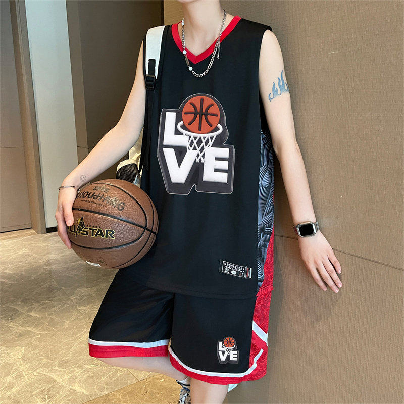 青少年夏季冰丝速干运动球衣男孩大童篮球服无袖 T恤套装短裤两套