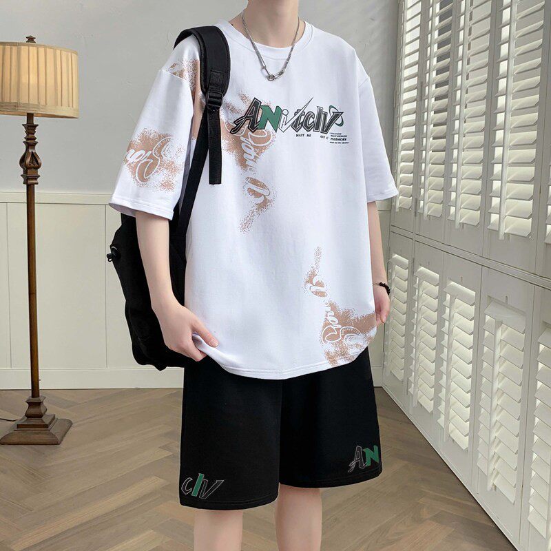 初高中学生潮流帅气夏装大童纯棉衣服青少年短袖t恤男孩运动套装