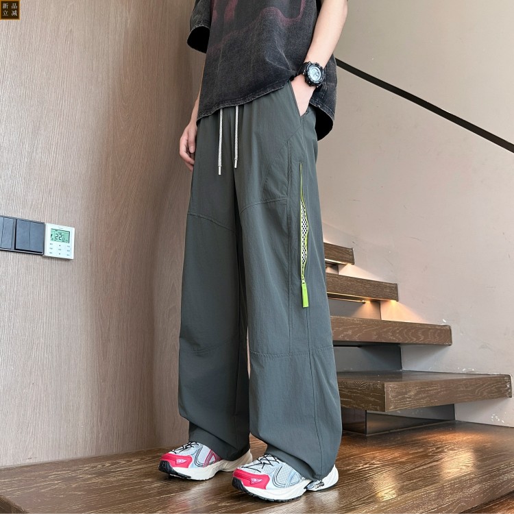 夏季薄款工装裤子男初中学生青少年大童冰丝速干休闲运动宽松长裤