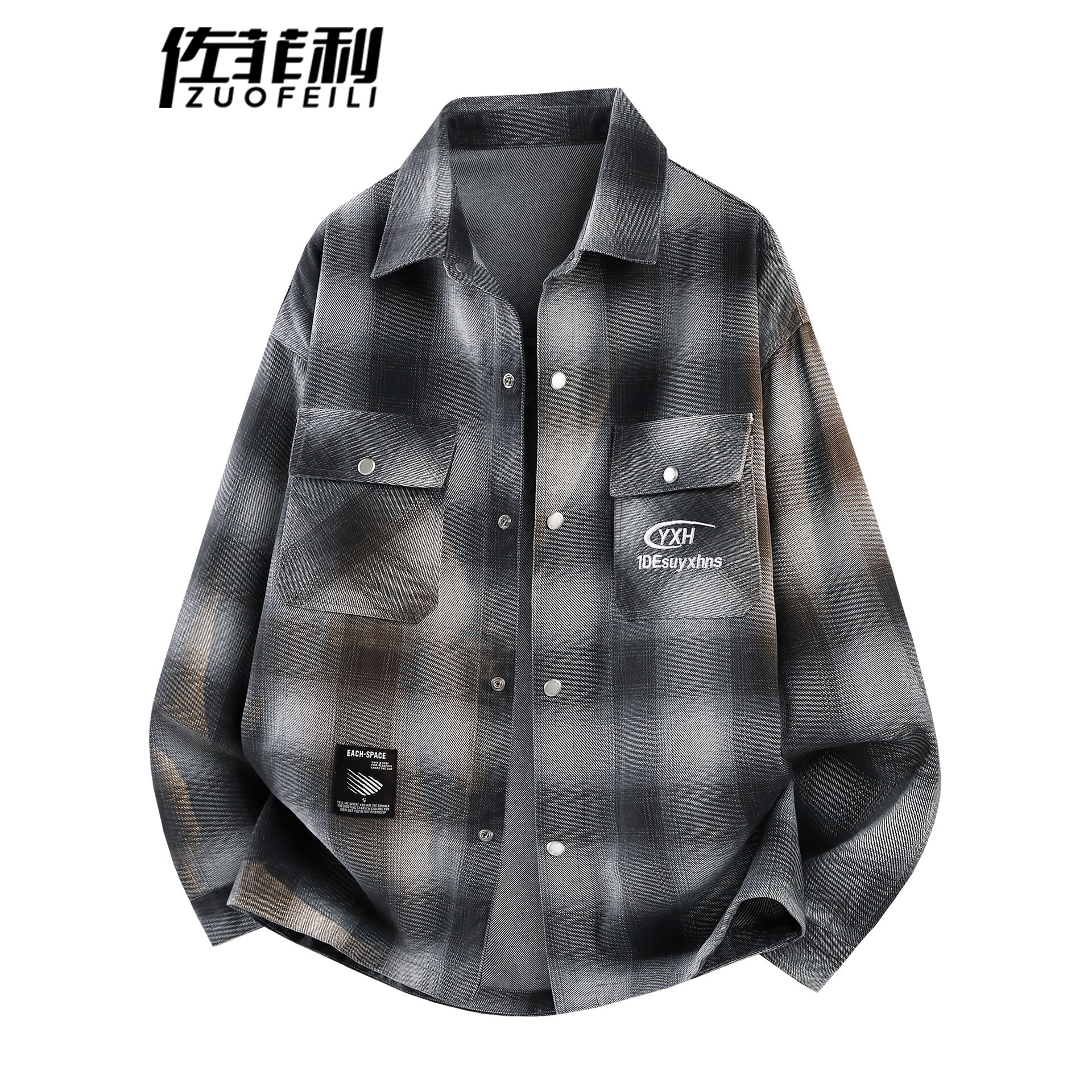 衬衫式夹克男春秋季新款翻领撞色春装美式风宽松工装青少年外套男