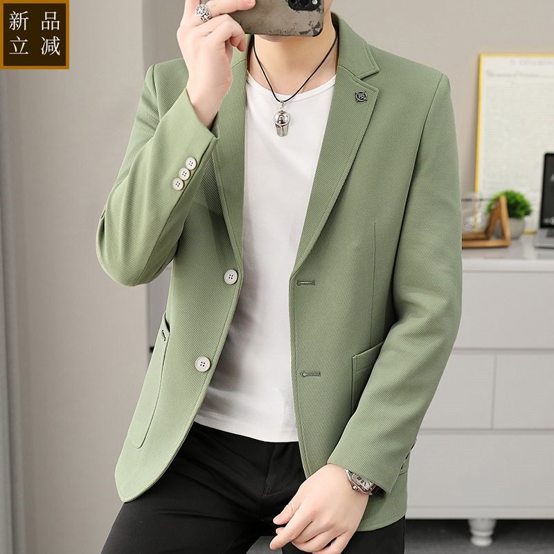 品质2025新款休闲西服男士春秋款针织时尚潮流中青年单西春秋款