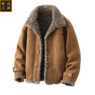 品质皮毛一体男款外套冬季加绒加厚保暖夹克短款机车服男装羊羔毛