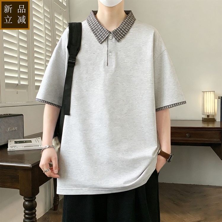 夏季新款翻领短袖男潮牌学院风POLO衫半袖t恤宽松帅气青少年上衣