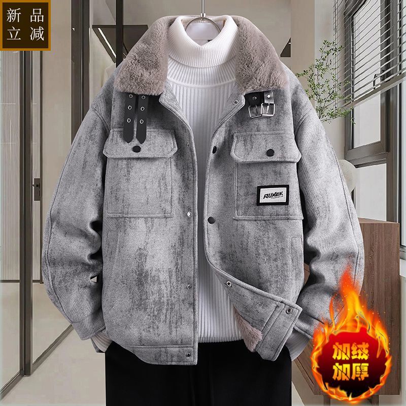 品质冬季翻领棉衣外套男士加绒加厚保暖棉服男短款高级感痞帅夹克