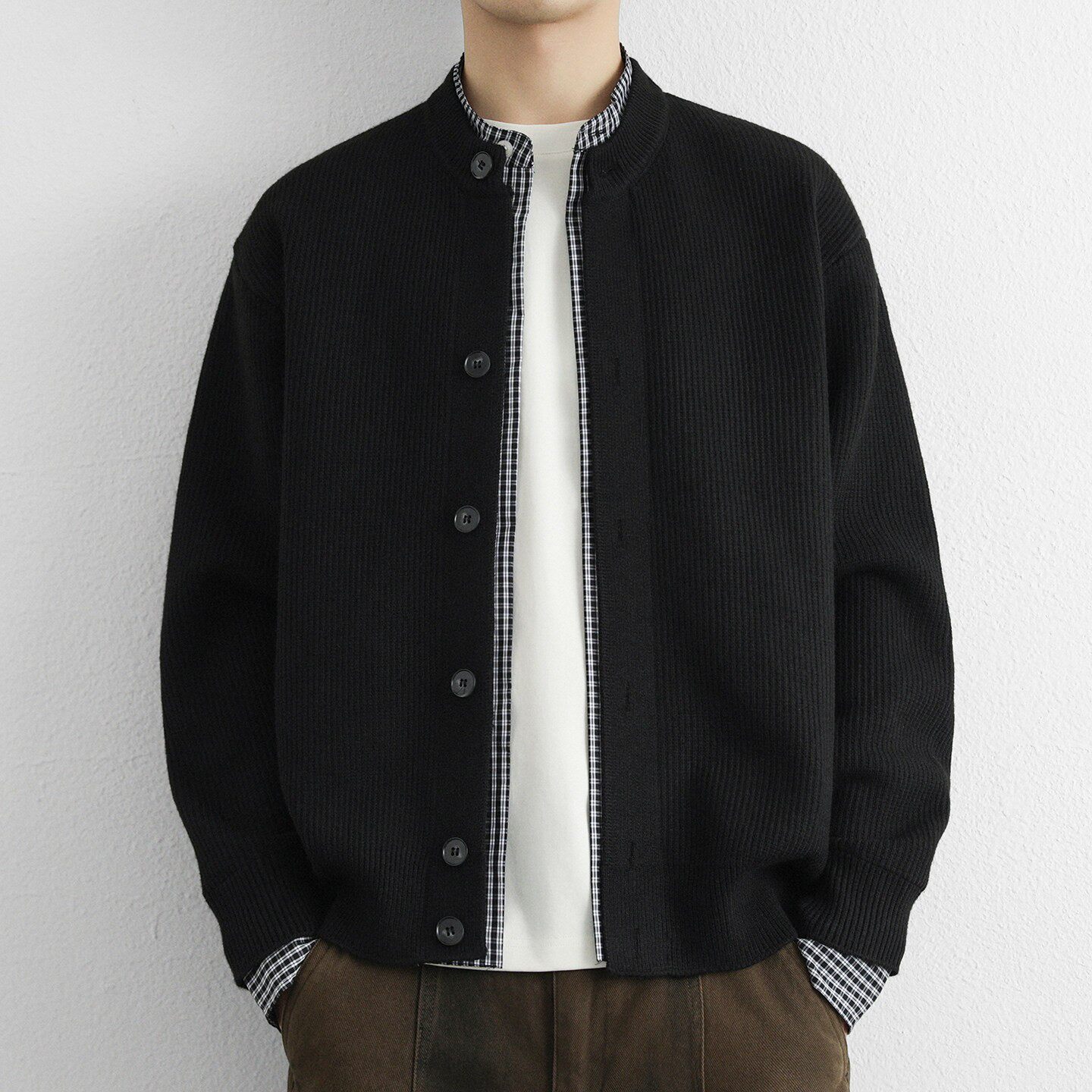 高级感假两件男士外套秋冬季开衫毛衣针织衫休闲百搭帅气潮牌夹克