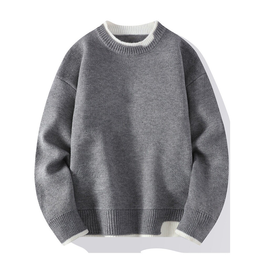 假两件毛衣男士秋冬季潮流加厚宽松圆领针织打底衫男生春秋款线衣