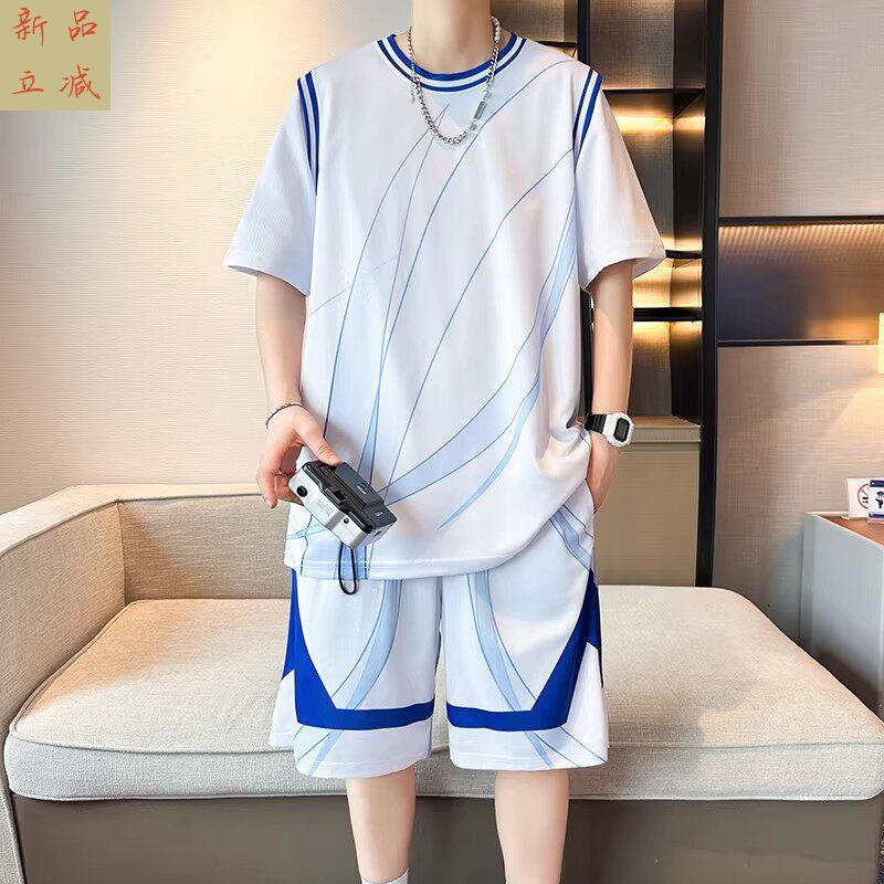 青少年夏季短袖t恤男孩初高中学生篮球服套装冰丝薄款速干运动服