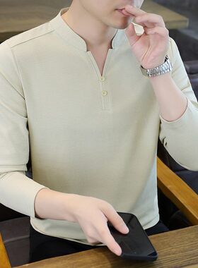 品质长袖T恤男新款秋季休闲纯色百搭打底衫2025新款修身潮流体恤