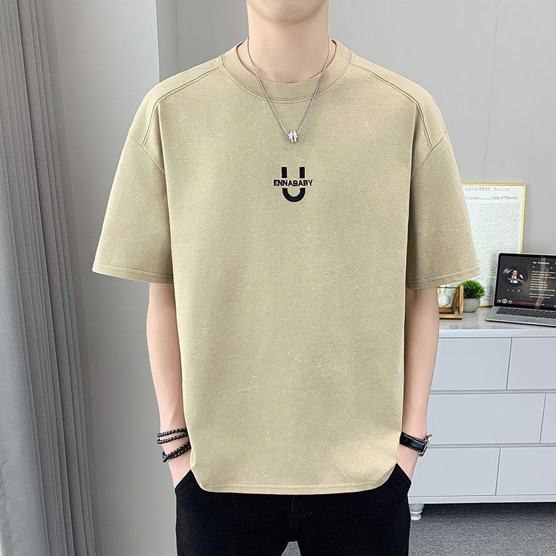 新款潮流刺绣男装薄款半袖男上衣服冰丝纯棉短袖t恤男士2026夏季