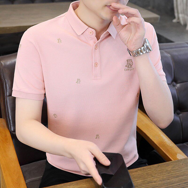 夏季新款男士短袖T恤衬衫领纯棉polo衫百搭翻领半袖体恤男装衣服