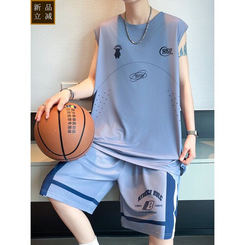 无袖篮球服套装男夏季背心冰丝速干宽松2026新款青少年潮运动T恤
