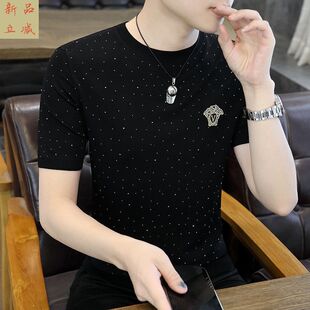 欧洲站男士冰丝短袖t恤夏季高端名牌伊力特针织体恤衫潮牌上衣薄T