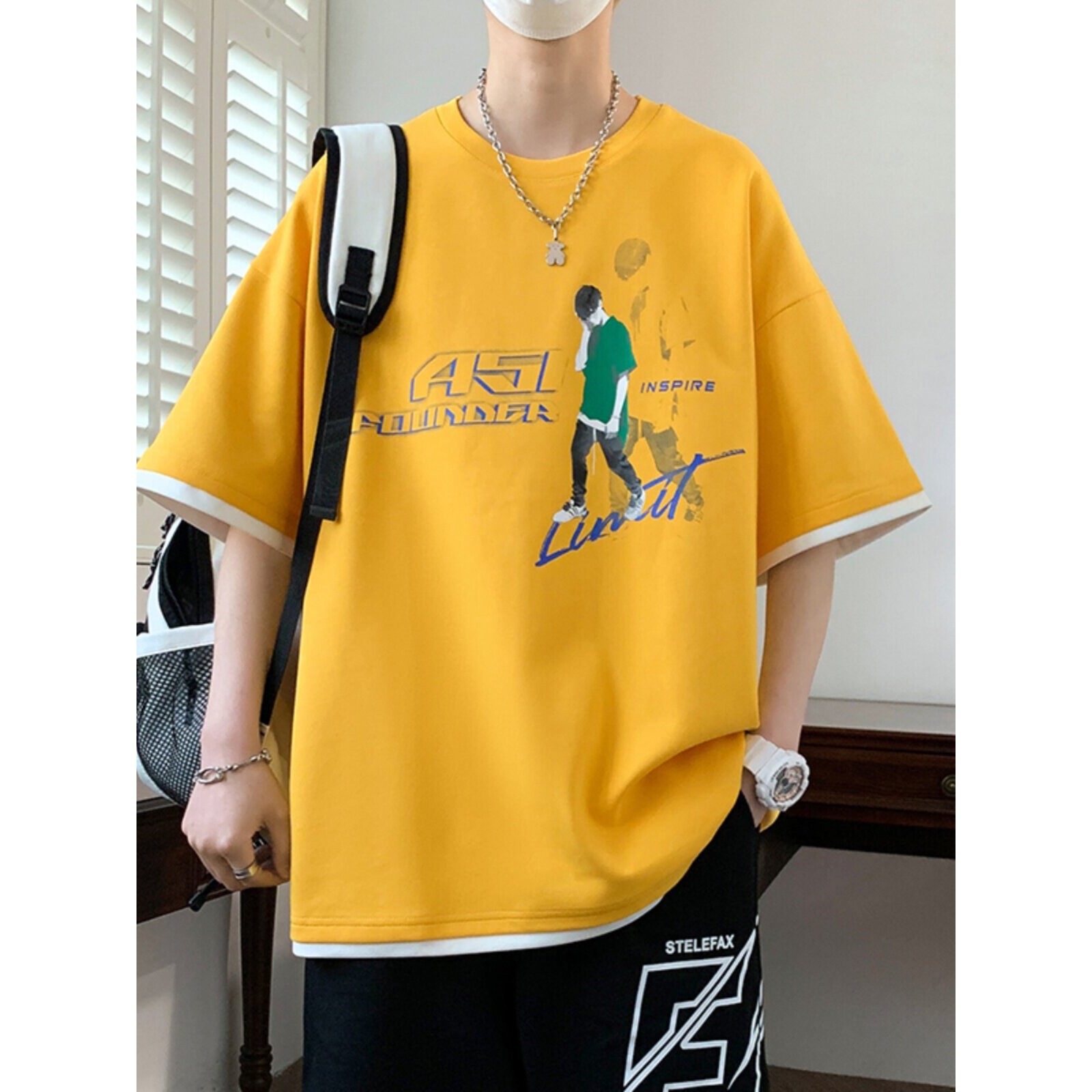 夏季新款青少年短袖t恤男孩大童帅气学生上衣服宽松纯棉圆领印花